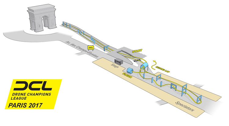 DCL dronerace op 4 juni 2017 op Champs-Élysées in Parijs